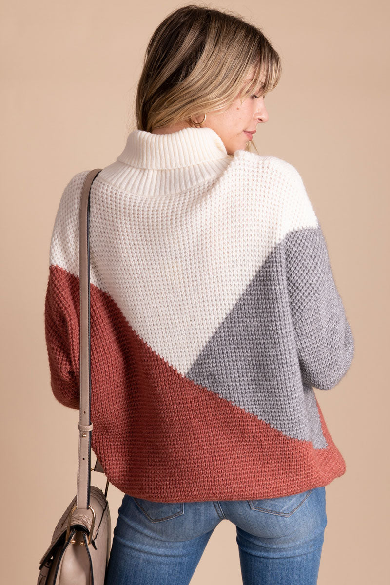 women's chunky knit turtle neck sweater