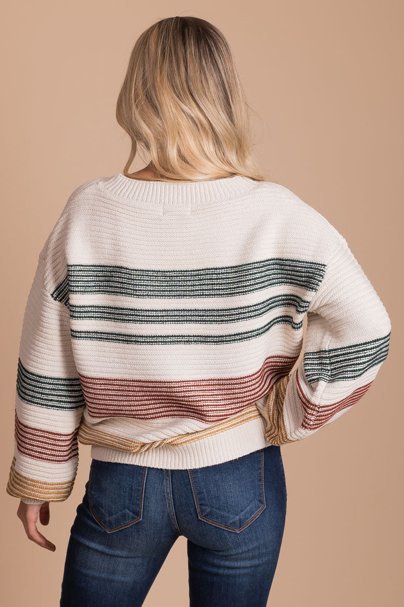 women's rainbow striped sweater for fall and winter