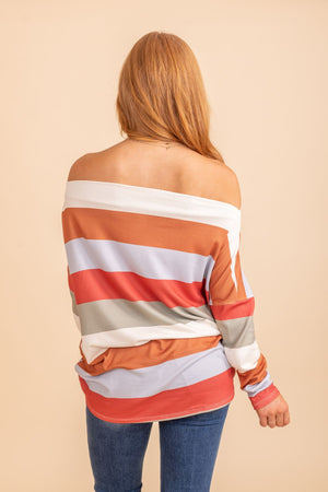 Off the shoulder striped oversized top