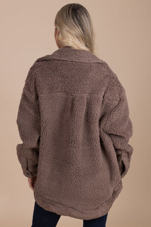 cozy brown sherpa jacket for women