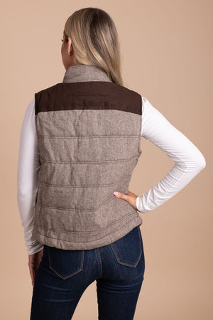 light brown winter puffer vest 