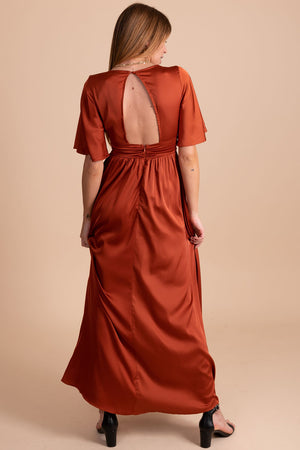 red satin maxi dress for women