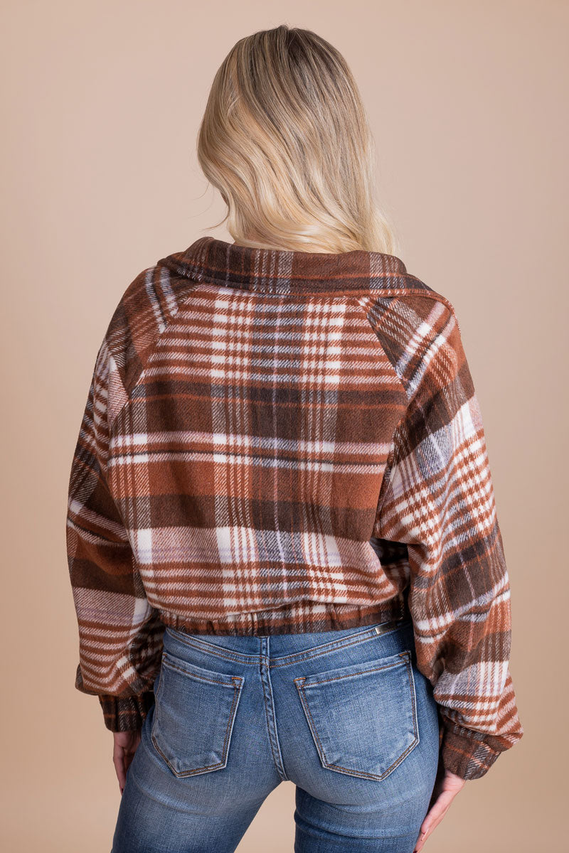 fall and winter trendy puff sleeve plaid patterned jacket