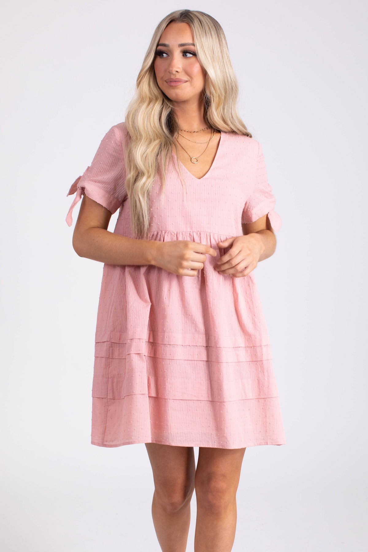 Pink Short Dress with Swiss Dots