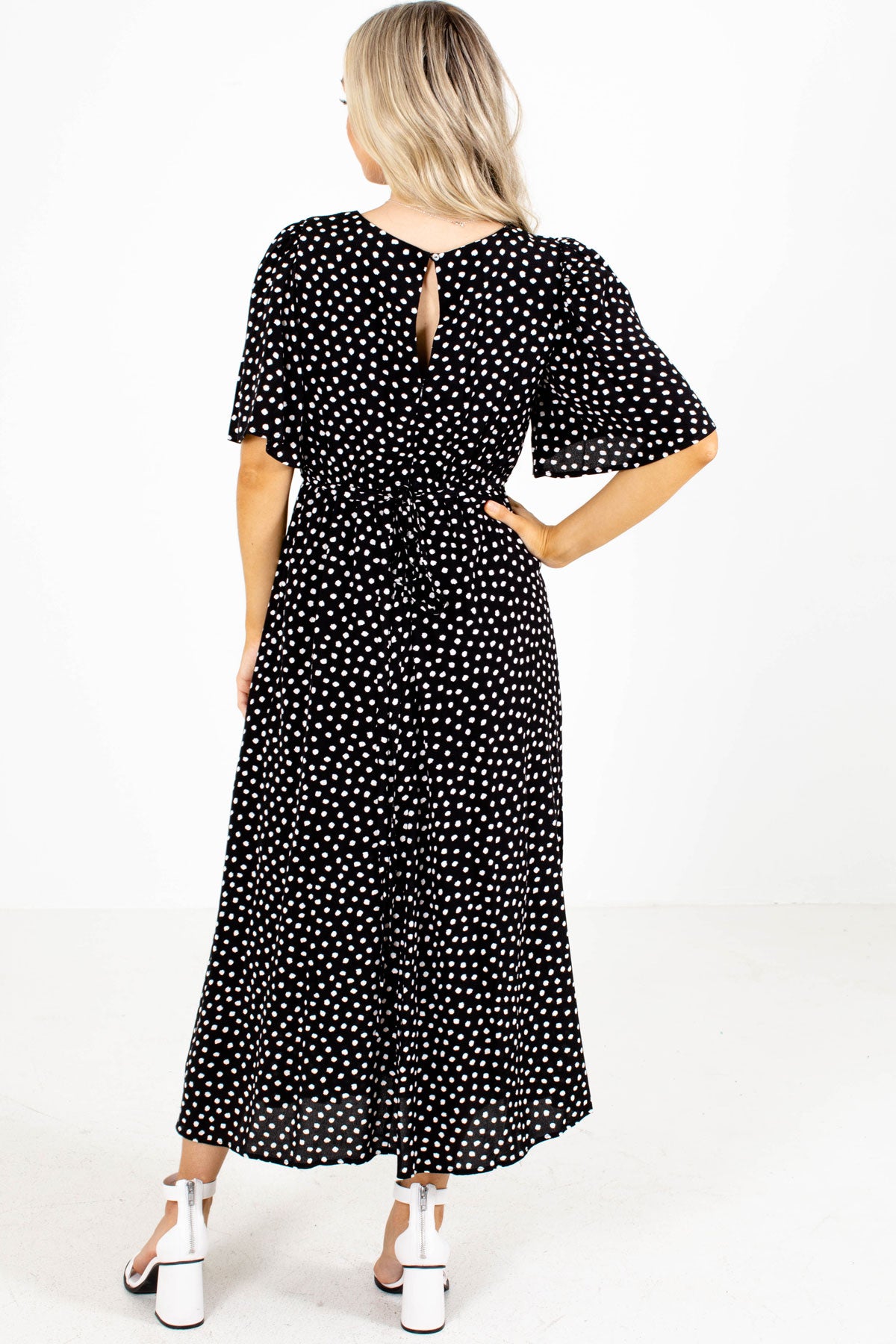 Maxi Dress with Black and White Polka Dots