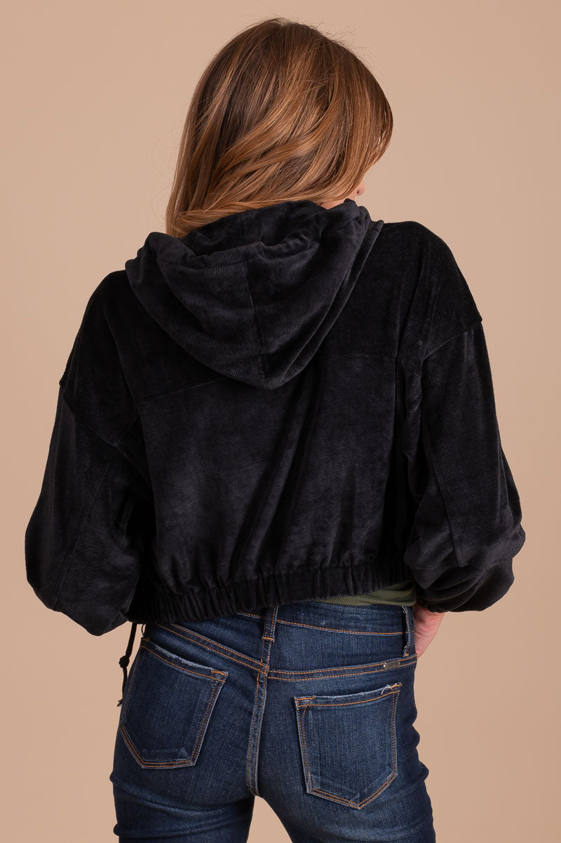 women's hooded cropped jacket for fall and winter