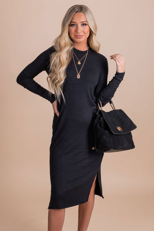 women's boutique black long sleeve midi dress