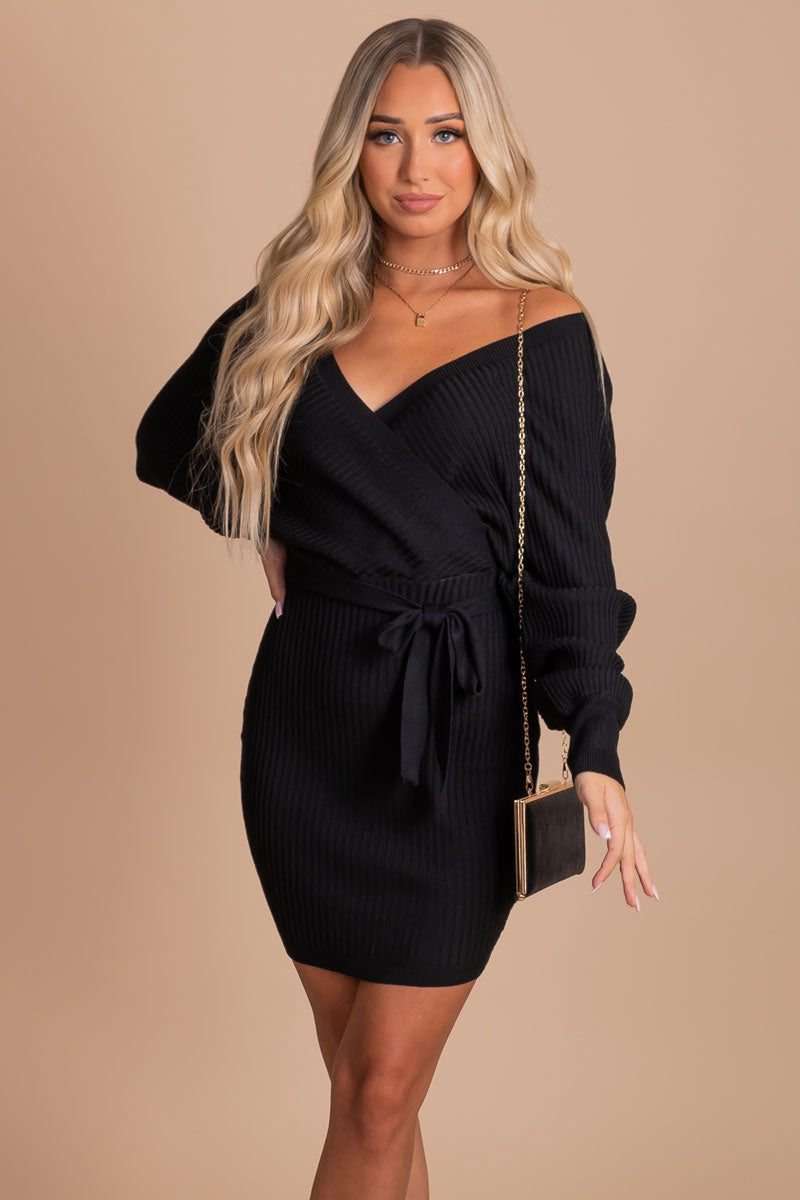 women's black mini sweater dress for fall