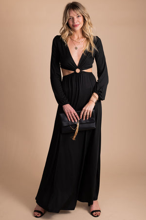women's black cutout maxi dress