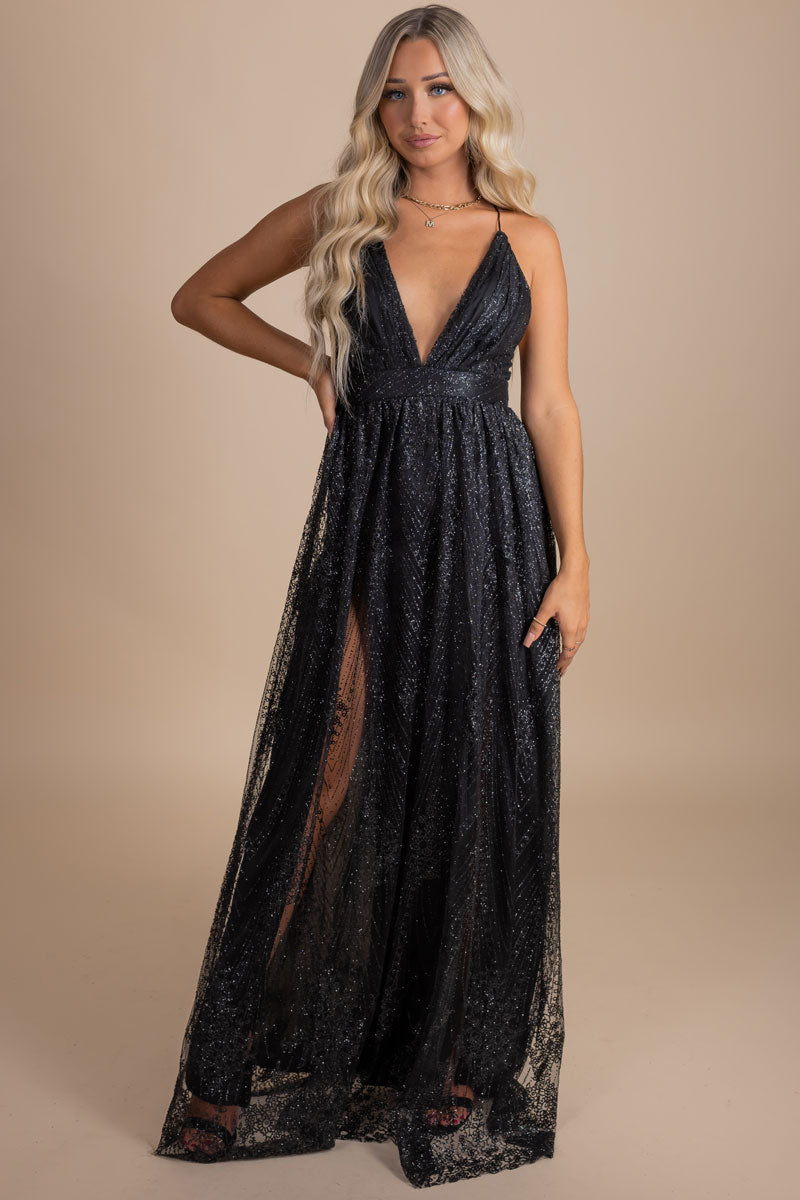 Attention Getter Shimmery Maxi Dress