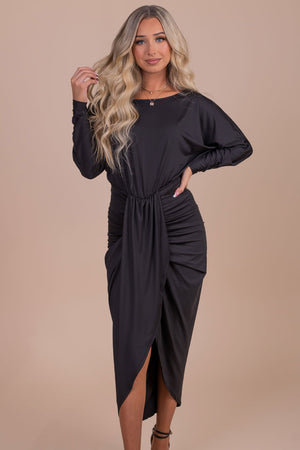 women's boutique black long sleeve fitted mini dress