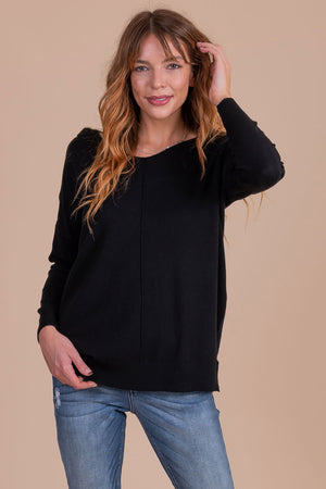 women's black long sleeve pullover sweater