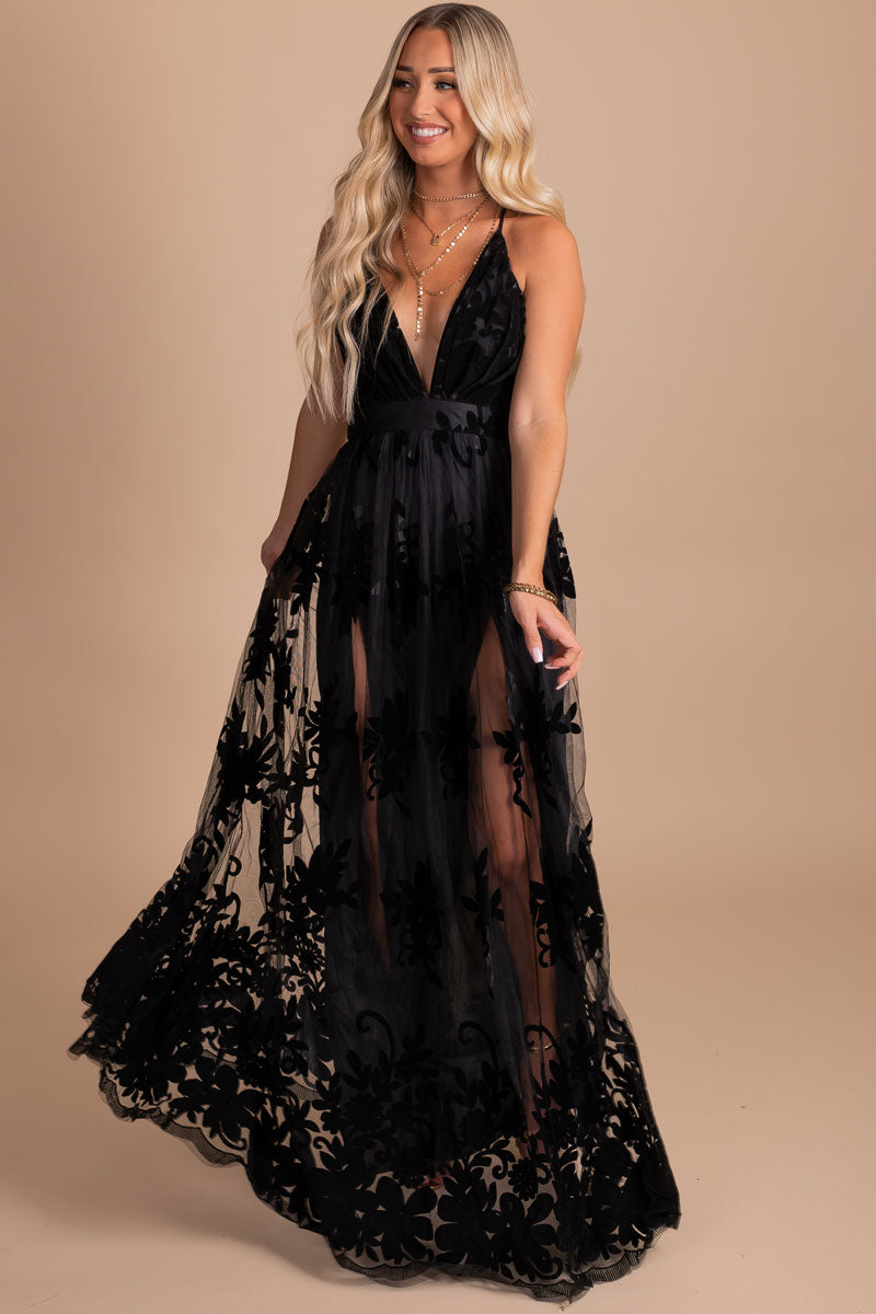 black boutique floor length maxi dress for special occasions