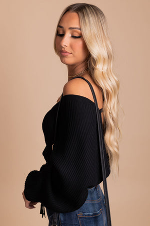 black oversized wrap top for fall