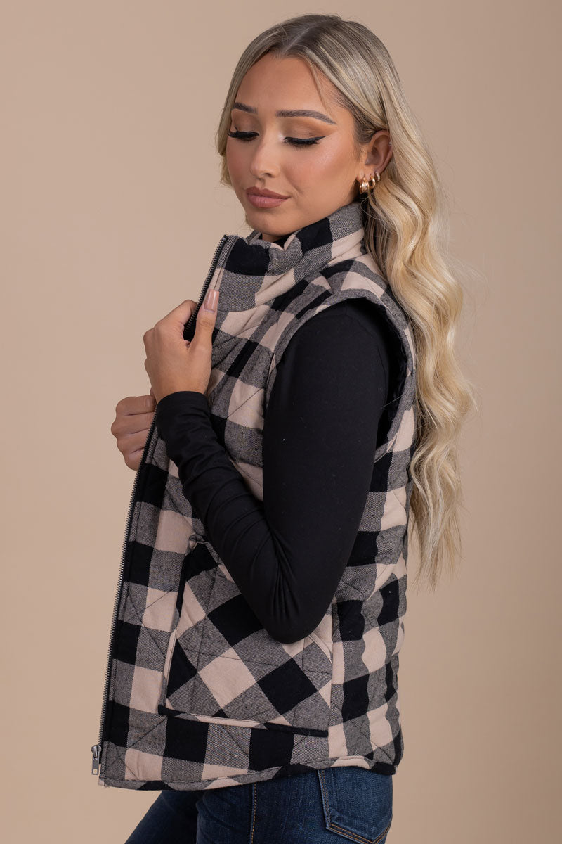 boutique women's plaid vest for fall and winter