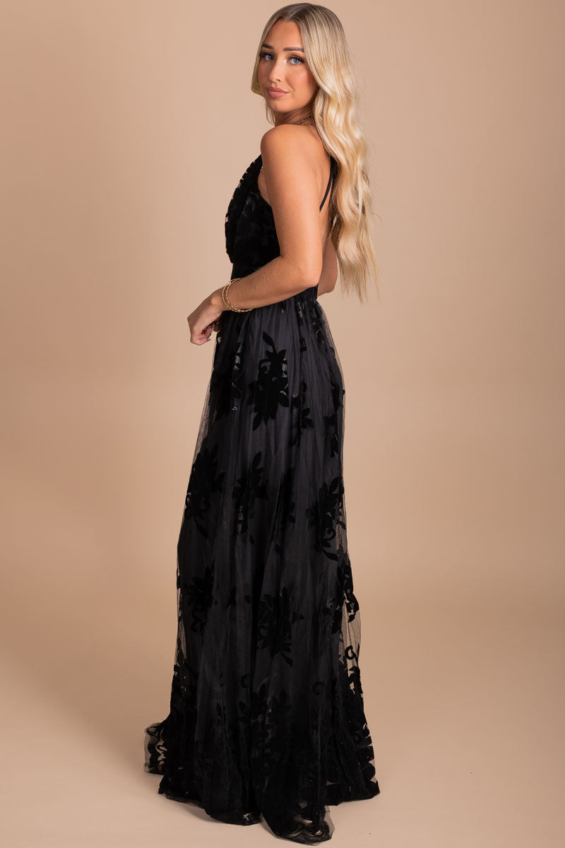 black full length velvet maxi dress