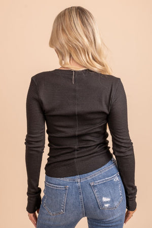 waffle knit long sleeve top