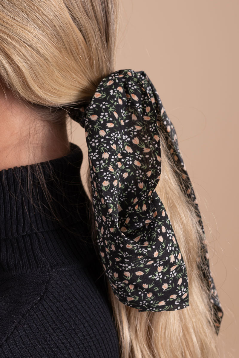 black floral hair tie scrunchie