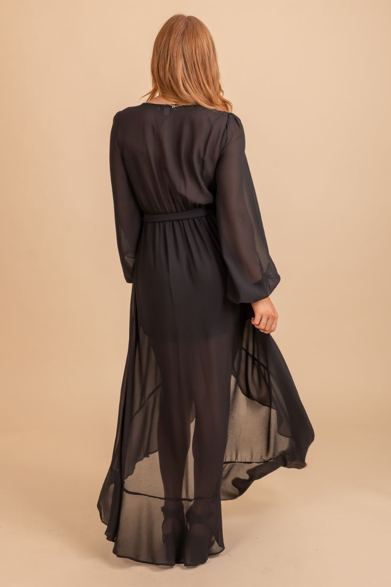 black long sleeve women's maxi dress