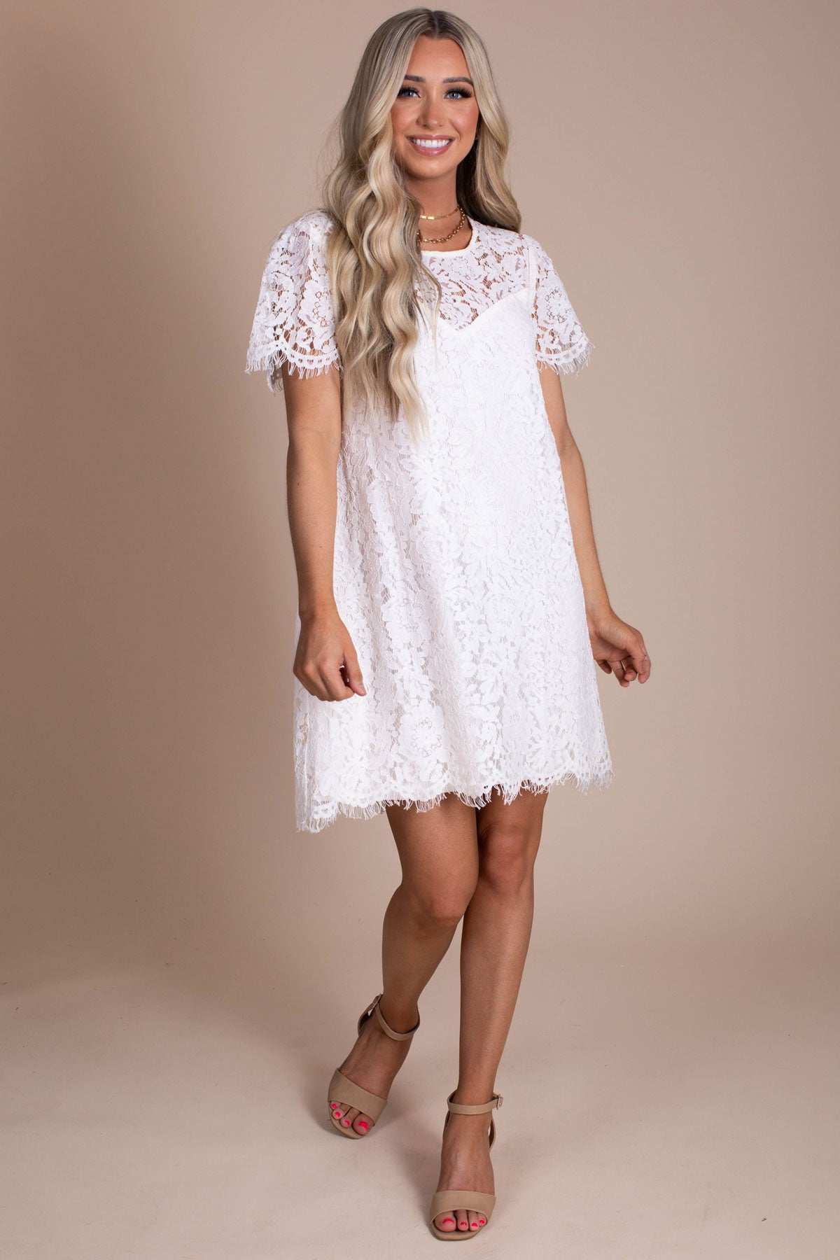 Blissful Moments Lace Mini Dress - Off White