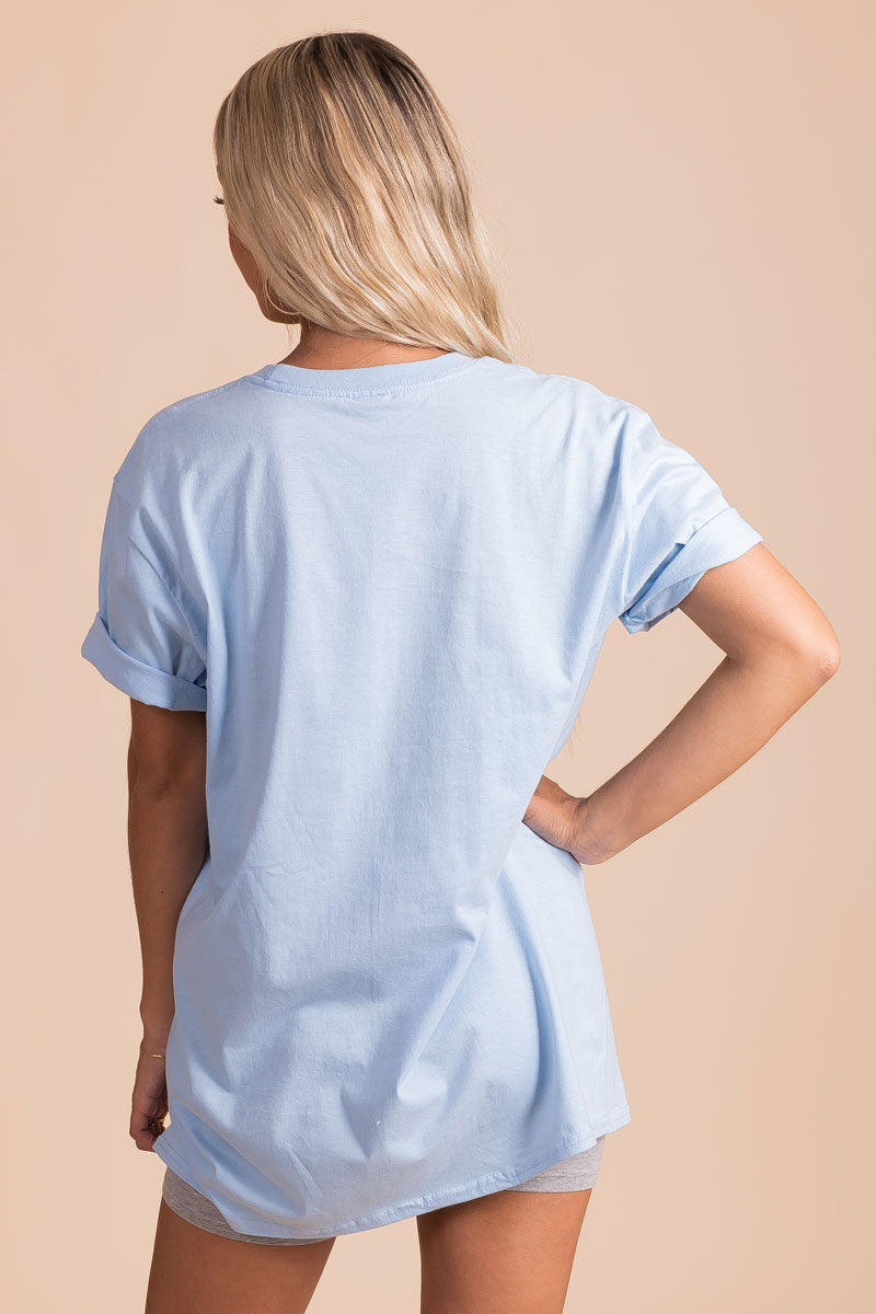 boutique summer light blue graphic tee