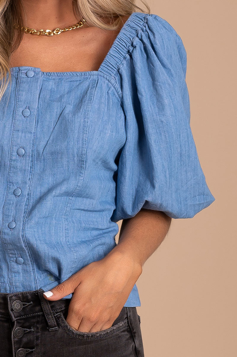 women's spring and summer button front denim top