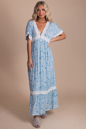 Blue Floral Maxi Dress For Women