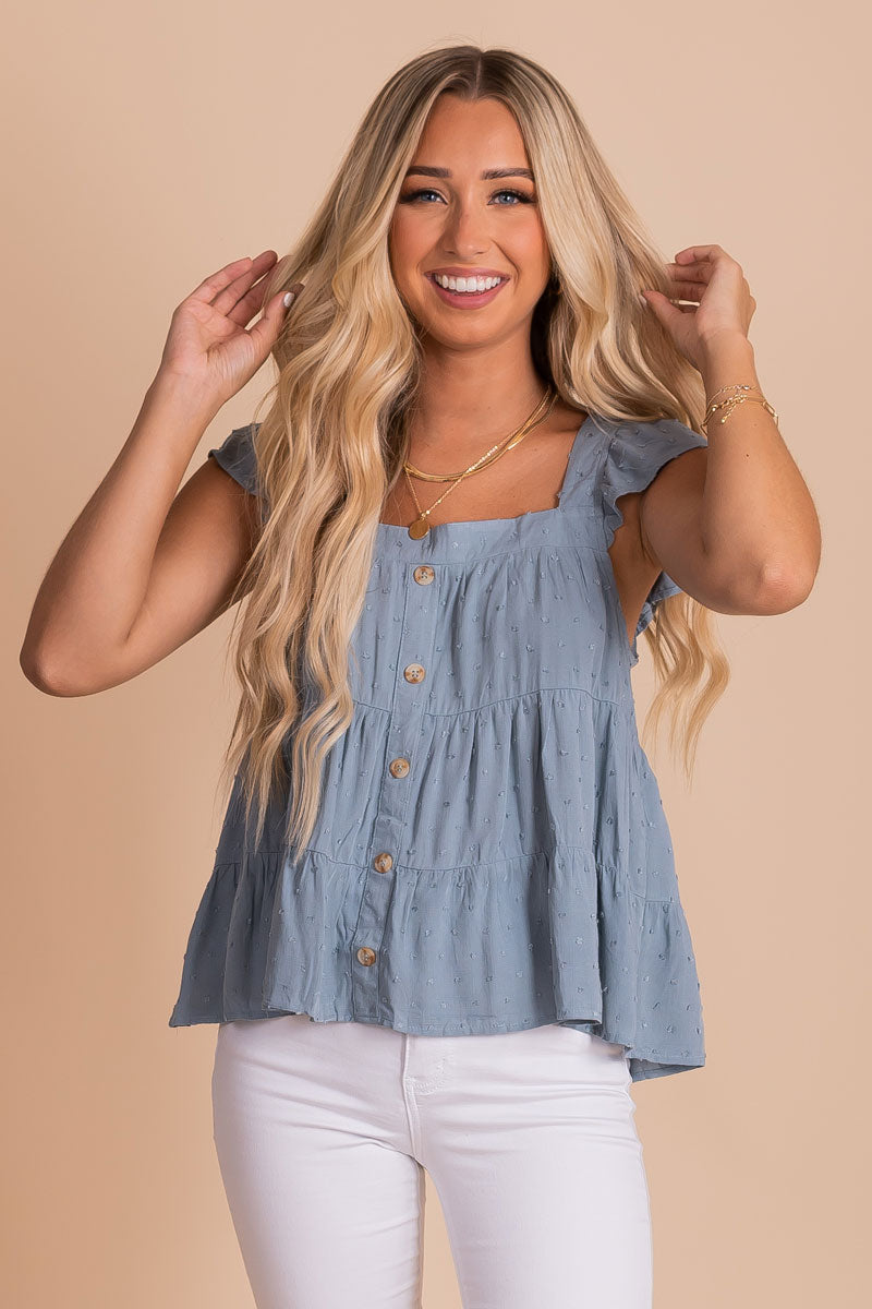 women's blue boutique tiered top for summer