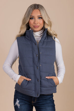 boutique women's dark slate blue quilted vest 