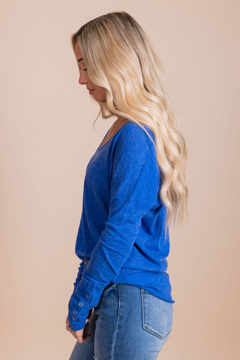Women's Blue Long Sleeve Top