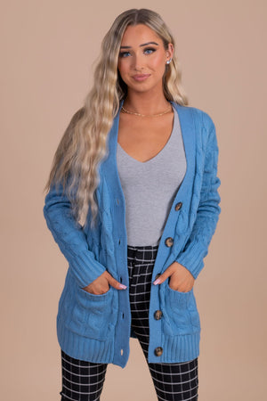 women's blue knit sweater jacket