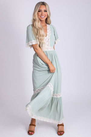 Boutique Women's Maxi Dress with Lace Trim