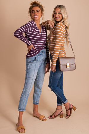 striped long sleeve layering tops