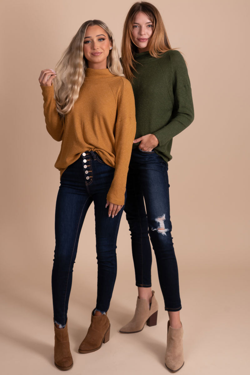 yellow and green winter turtleneck tops