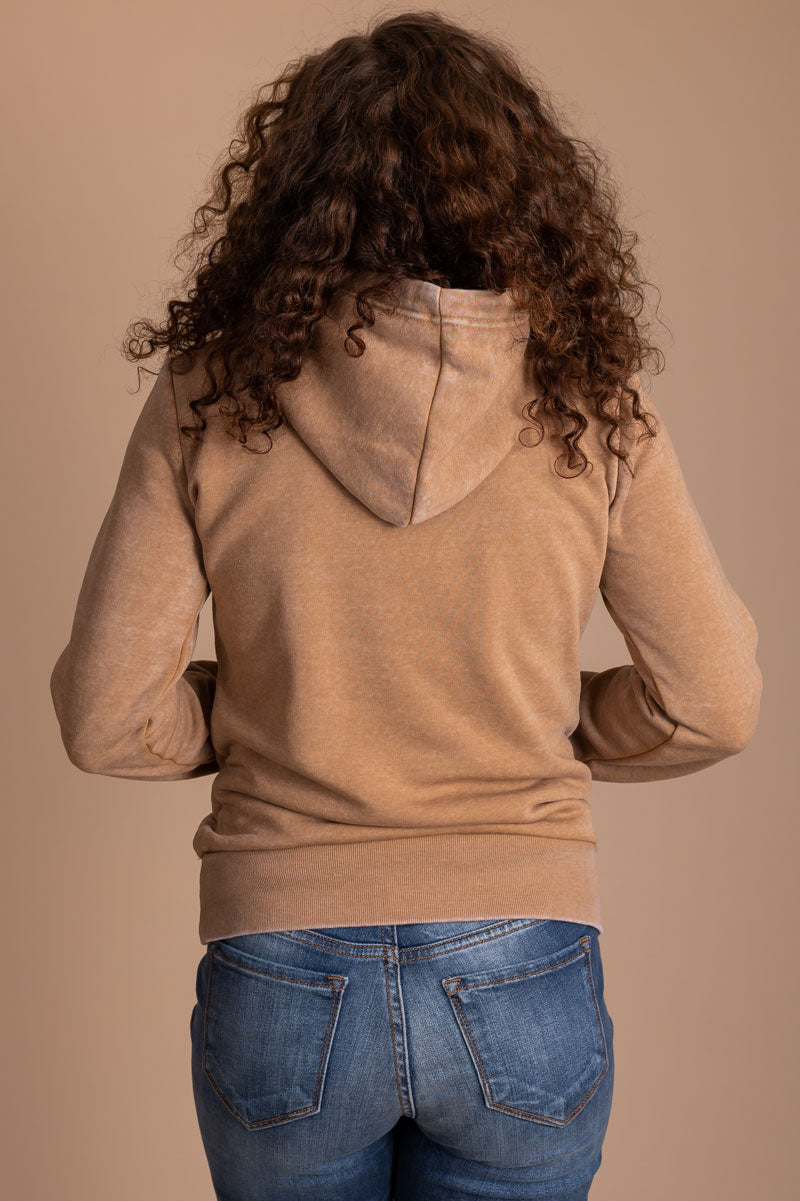 women's light brown hooded sweatshirt