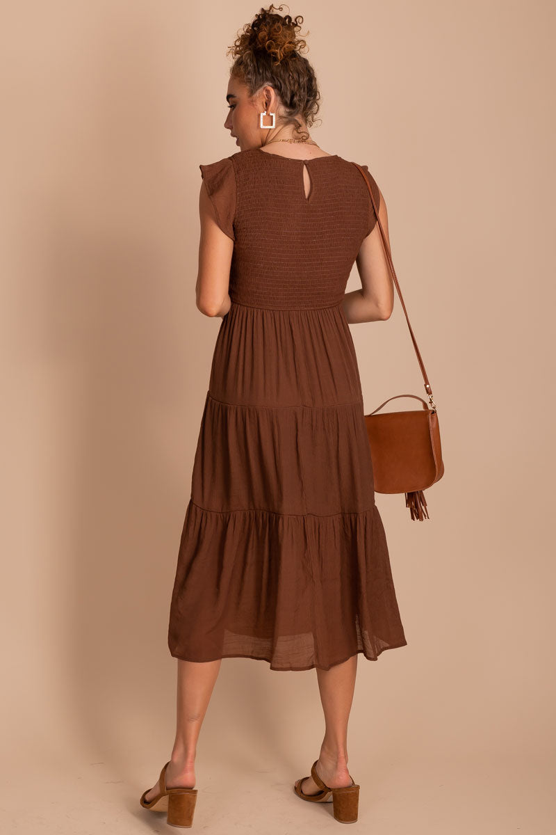 Women's Affordable Brown Midi Dress