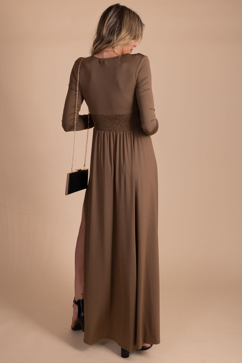 light brown special occasion maxi dress