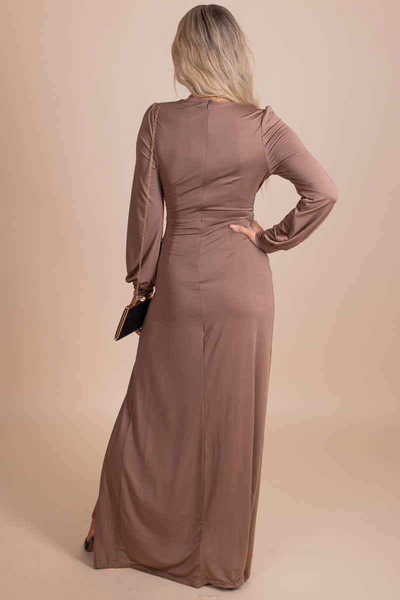 women's boutique brown long sleeve maxi dress
