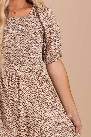 women's leopard print smocked maxi dress