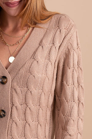 women's boutique knit sweater cardigan in light brown