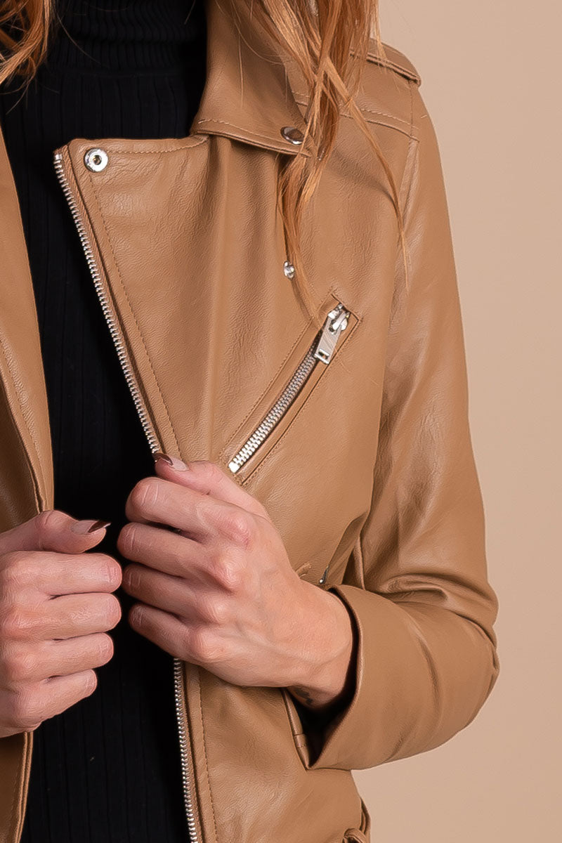 women's light brown zipper jacket