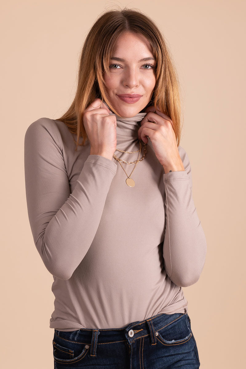 Taupe Gray Long Sleeve Boutique Top