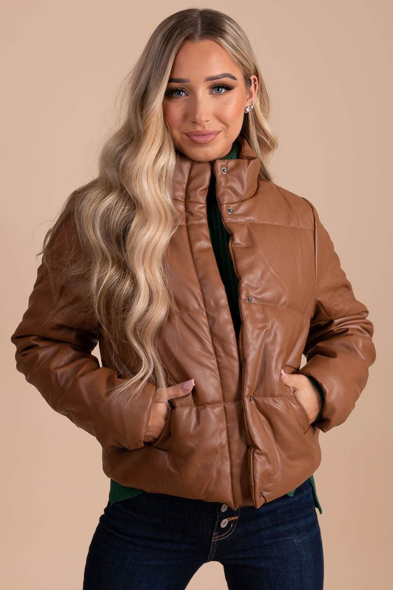 faux leather puff jacket