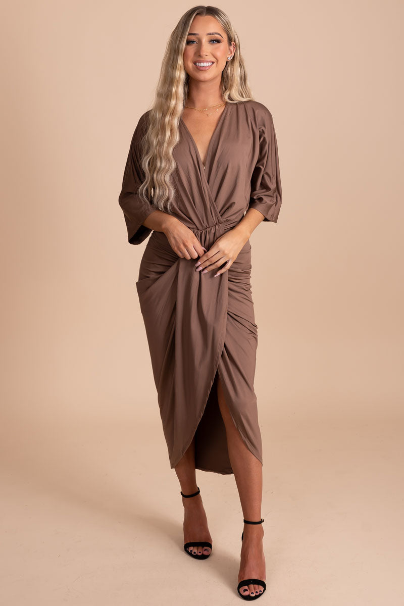 mocha brown front ruched dress