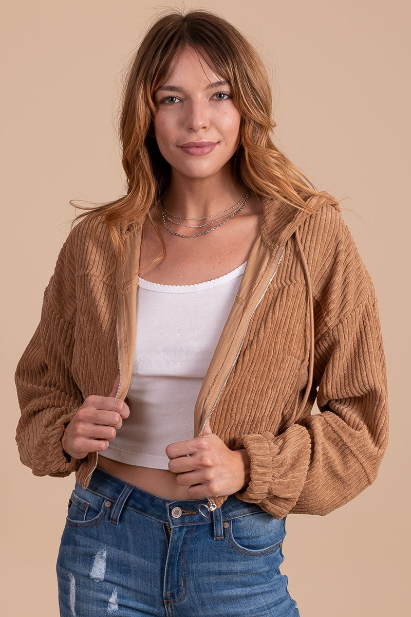 Corduroy cropped hooded discount jacket