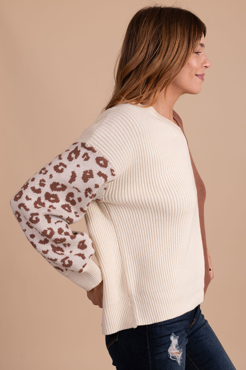 women's light brown knit sweater