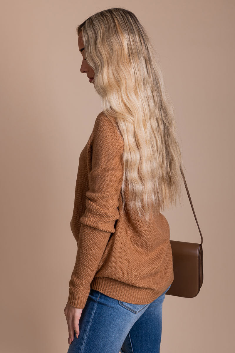 boutique women's fall sweater light brown