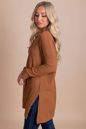 boutique long sleeve waffle top