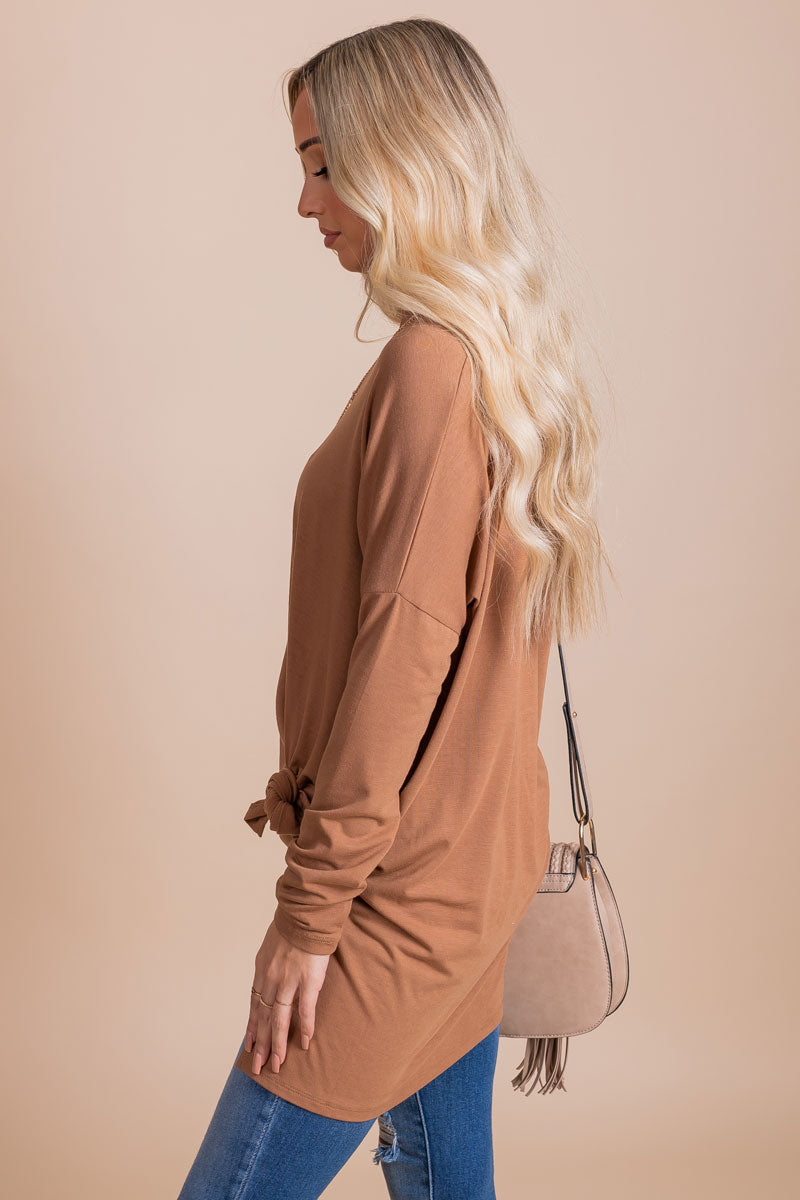 Women's Long Sleeve Top in Brown