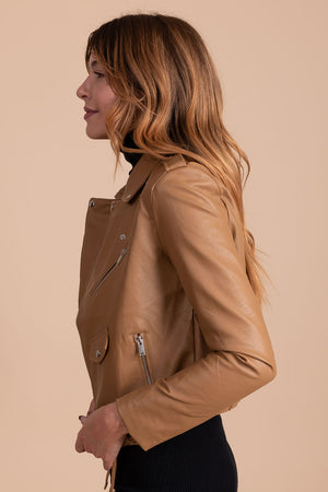 boutique women's light brown leather jacket